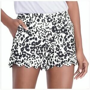 J.Crew Women's Black White Linen Animal Print Scalloped Shorts Size 4